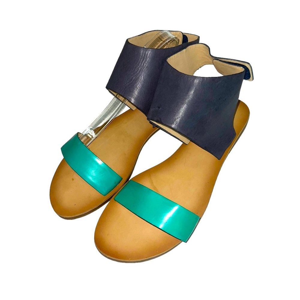 Lucky Brand Women's ankle strap Leather Gladiator Sandal size 10 Navy/turquoise